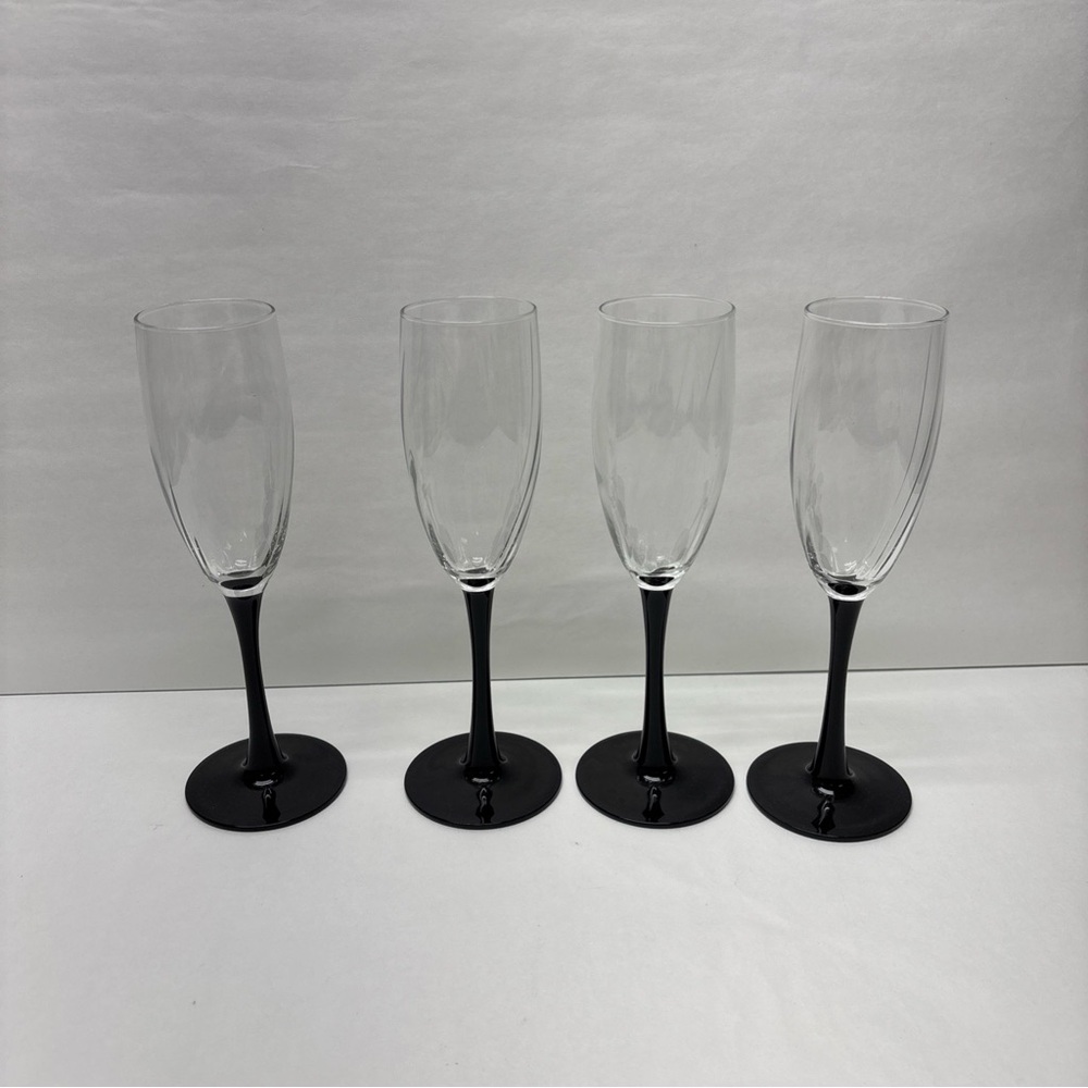 Black Stem Champagne Flute Glasses set of 4